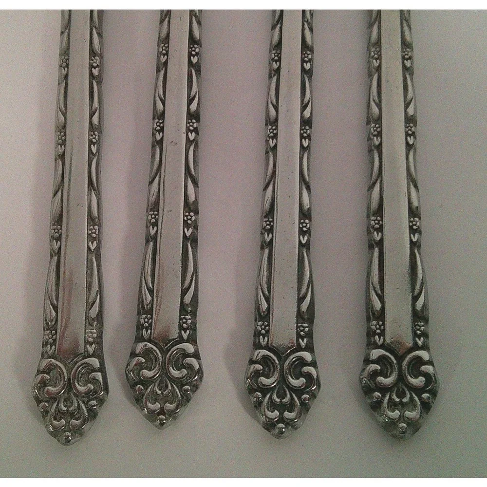 Ekco Eterna‎ Stainless Steel Butter Knives Set of 4 Japan Vintage Floral Pattern